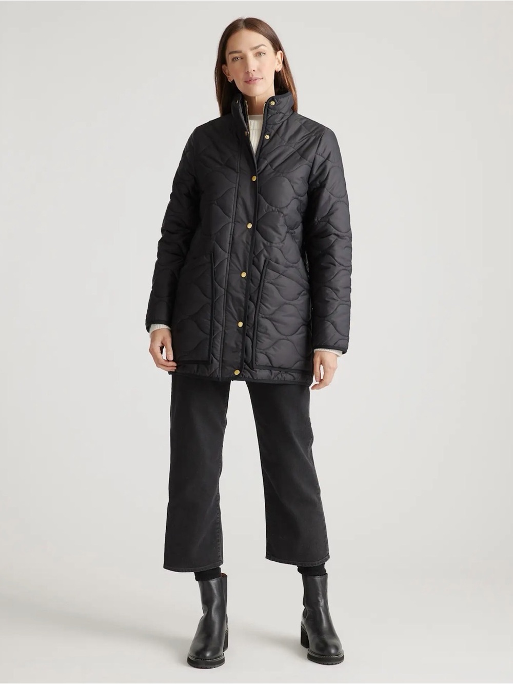 Quince Black Quilted Lightweight Puffer Jacket Coat Snap Button Size XL